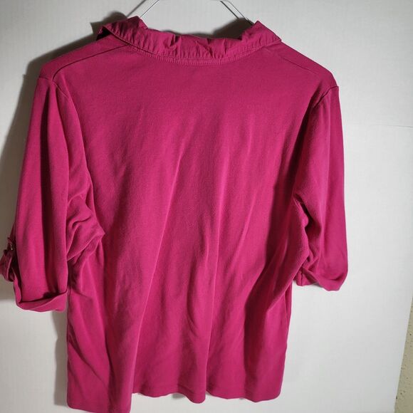 Karen Scott Women's V neck Pink 3/4 Sleeve Top - Picture 2 of 5